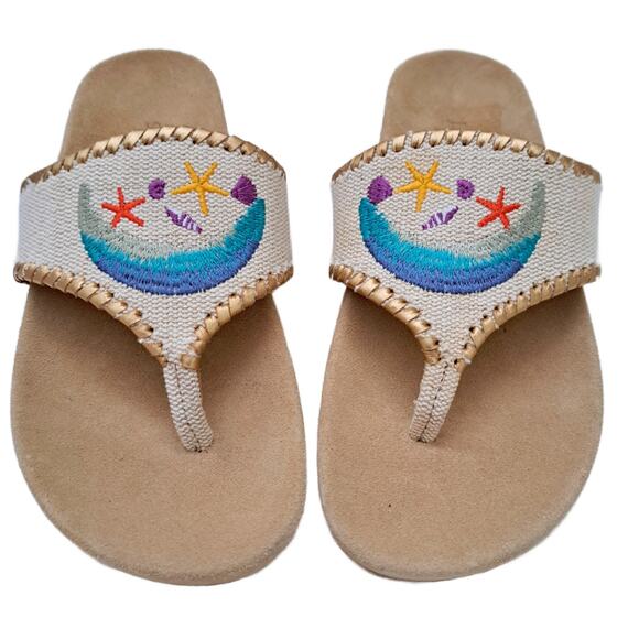 JACK ROGERS Embroidered Beach Thong Comfort Sandals Size 7 Preppy Coastal Beige - Picture 3 of 8